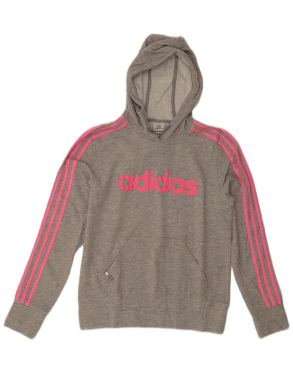 Pulover cu glugă cu grafic Adidas pentru femei UK 14, bumbac cu pături gri mediu
