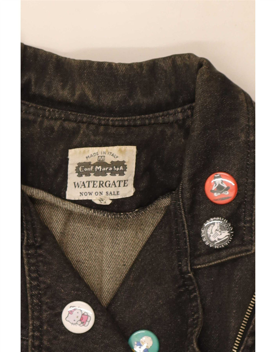 Jachetă de motociclist de denim oversize pentru femei vintage UK 14 bumbac mediu negru