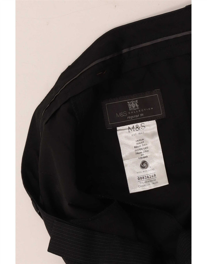 Pantaloni casual pentru bărbați Marks & Spencer, cu tăiere obișnuită, L34 L29 Lână cu dungi gri