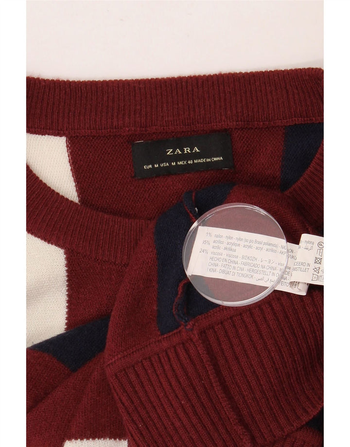 Pulover pentru bărbați ZARA cu decolteu rotund din nailon cu dungi Burgundy mediu