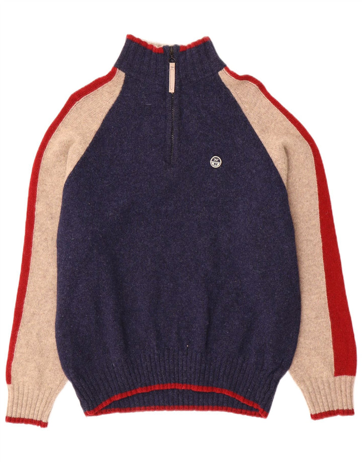 Pulover pentru bărbați North Sails, cu fermoar, cu gât, lână colorblock, mediu, albastru
