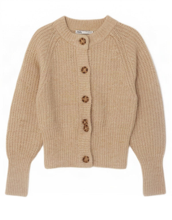 Pulover cardigan pentru femei Zara UK 12 Medium Bej Poliester
