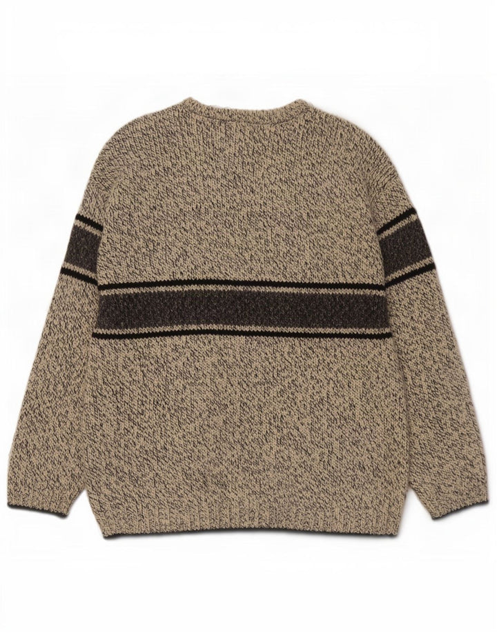 Pulover vintage pentru bărbați cu decolteu în V, XL, lână gri cu pete