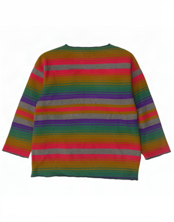 Pulover vintage pentru femei cu decolteu în V UK 18 XL Lână cu dungi multicolore