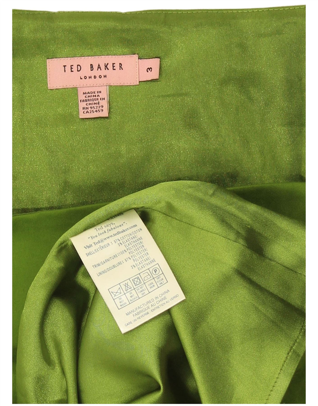 Rochie Ted Baker pentru femei, cu volane, fără mâneci, mărimea 3, bumbac verde mediu