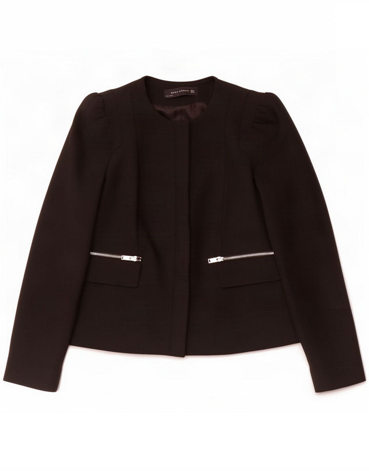 Zara Jachetă pentru femei cu fermoar complet UK 10 Small Black Poliester