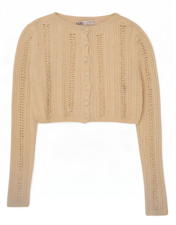 Pulover cardigan pentru femei Zara UK 10 mic, bej, bumbac