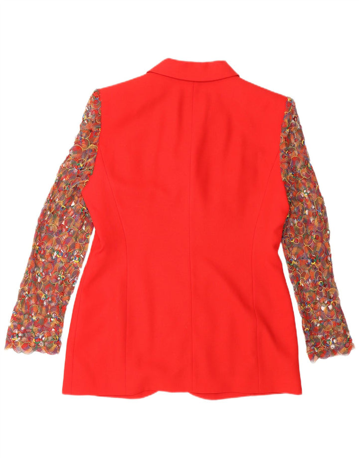 Jachetă Prestige pentru femei cu 3 nasturi, UK 14, roșu mediu, lână virgină florală