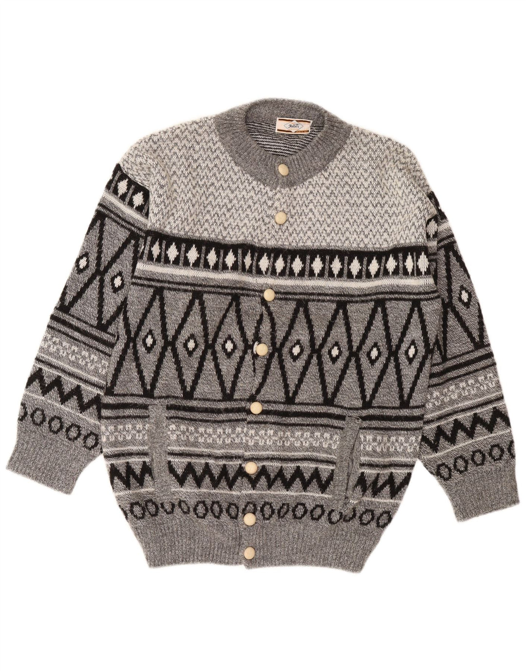 Cardigan vintage pentru bărbați, mare, gri Argyle/Diamond