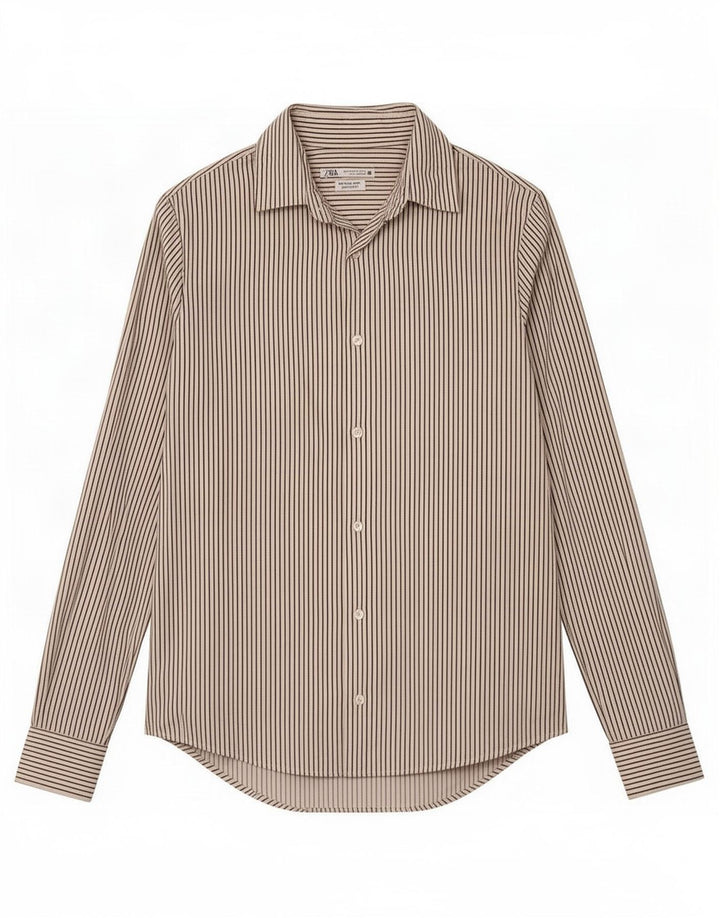 Cămașă pentru bărbați Zara Super Slim Fit, alb mediu, cu dungi