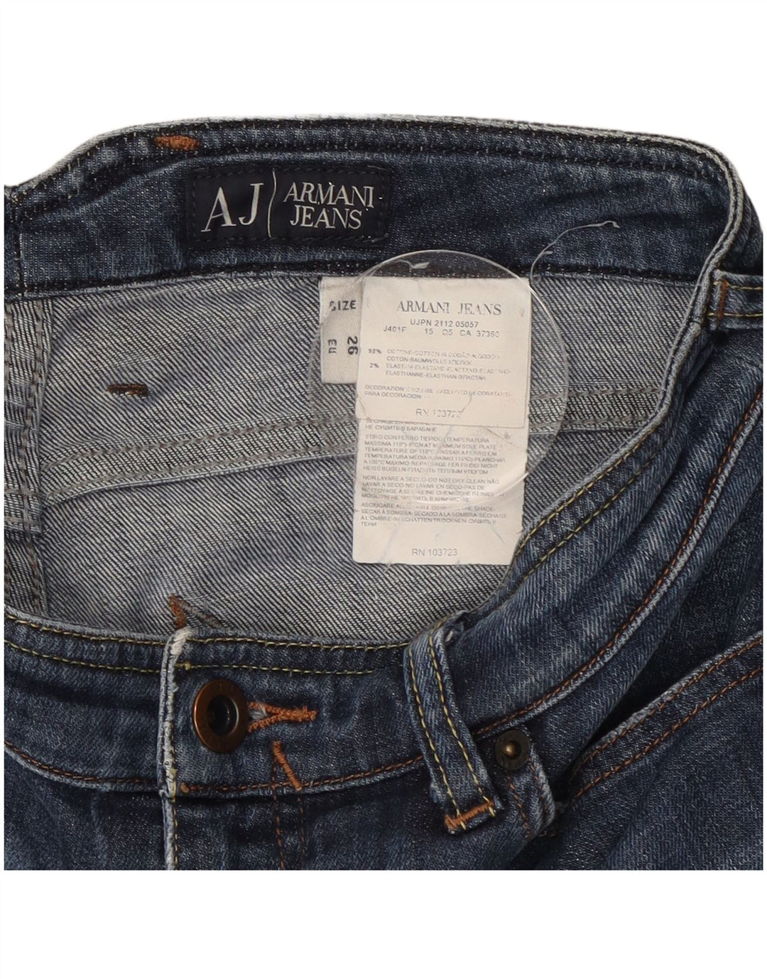 Blugi subțiri cu grafică pentru femei Armani W26 L32 bumbac bleumarin