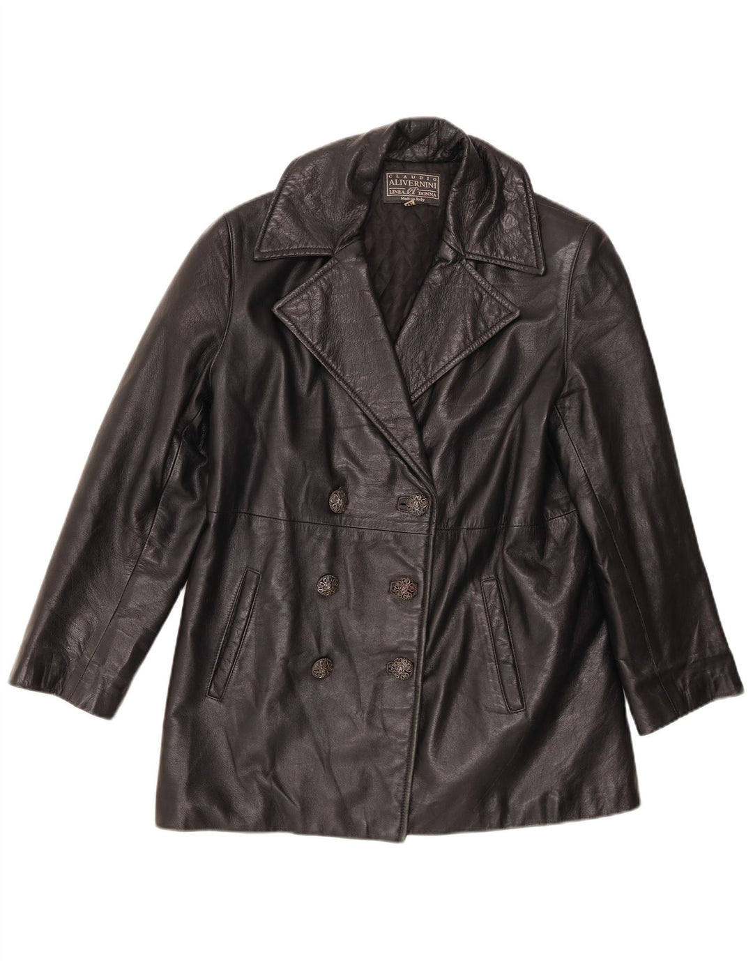 Palton din piele dublu piept pentru femei Linea Donna IT 42 Medium Black