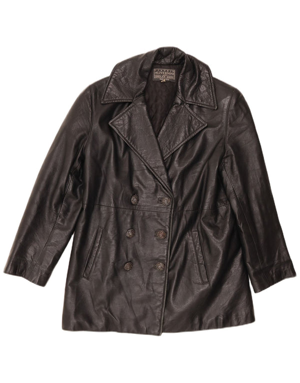 Palton din piele dublu piept pentru femei Linea Donna IT 42 Medium Black