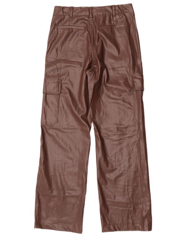 Pantaloni cargo din piele artificială pentru femei Zara Mici W26 L31 maro