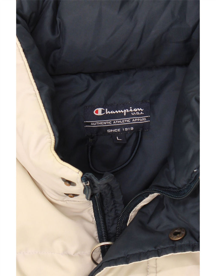 CHAMPION Mens Padded Jacket UK 40 Large Off White Colourblock Vintage Champion and Second-Hand Champion from Messina Hembry 