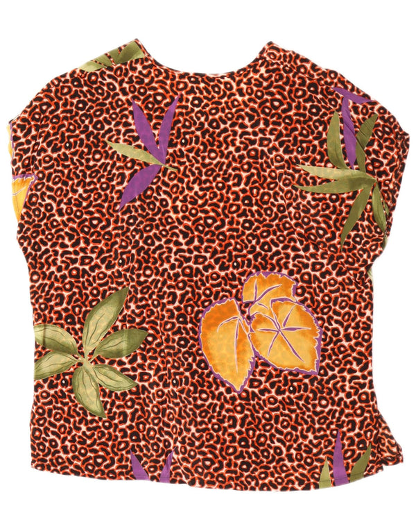 Bluză supradimensionată pentru femei Pura Seta Top UK 10 Small Brown Floral Silk