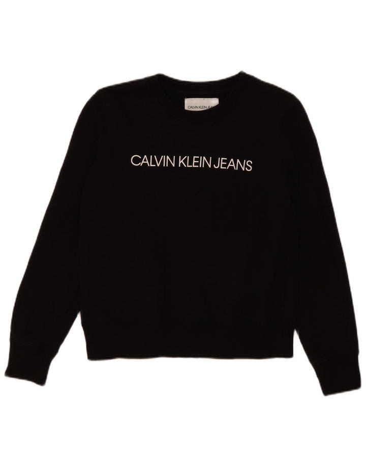 Pulover Calvin Klein pentru damă cu grafică, UK 10, bumbac negru mic