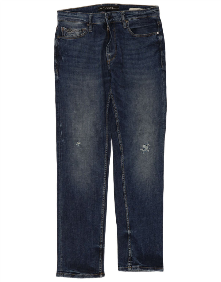 Guess Blugi Distressed Slim drepte pentru bărbați W33 L32 albastru