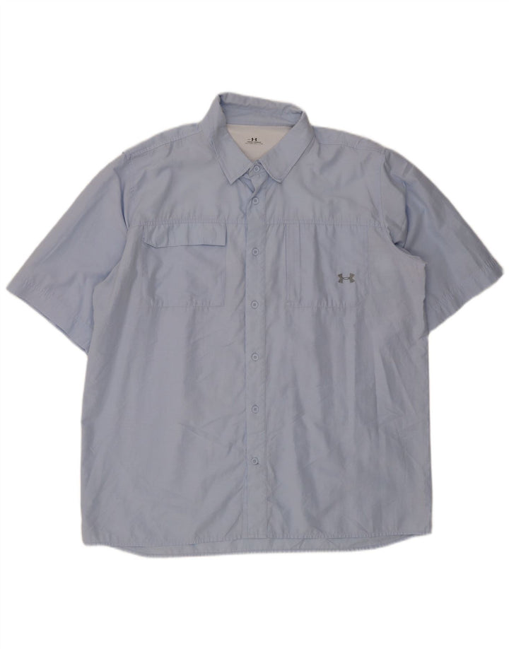 UNDER ARMOUR Mens Short Sleeve Shirt 2XL Blue Cotton