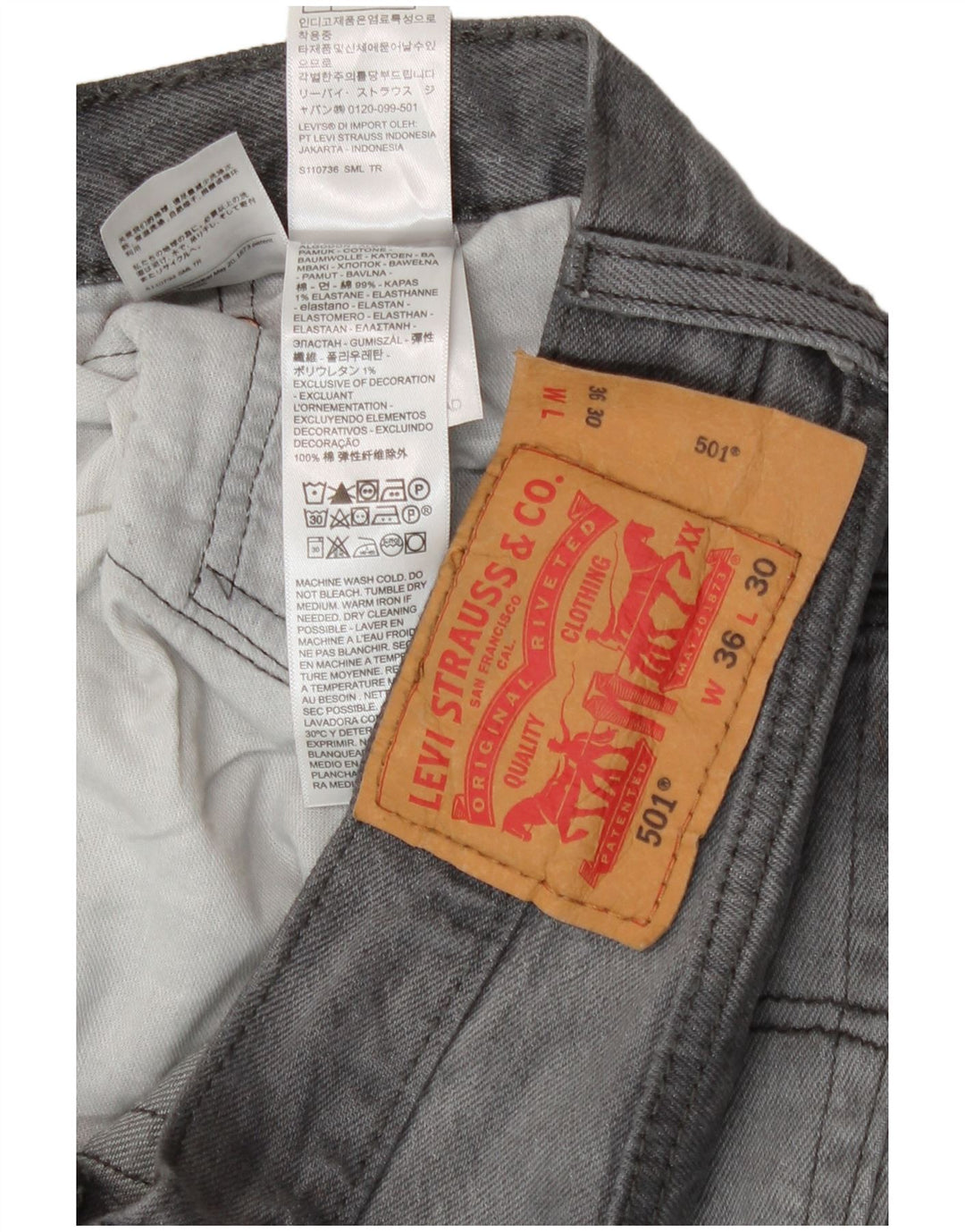 Blugi drepti pentru bărbați Levi's 501 W36 L30 bumbac gri