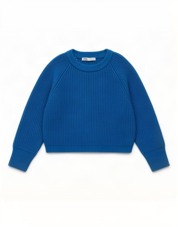 Pulover pentru damă Zara Crop Crew Deck Pulover UK 10 Small Blue Acrylic