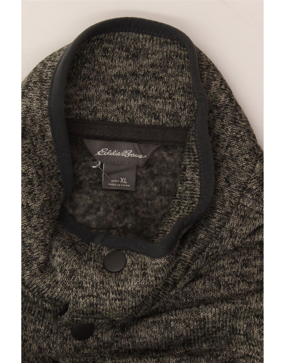 EDDIE BAUER Mens Button Neck Sweatshirt Jumper XL Grey Flecked Polyester Vintage Eddie Bauer and Second-Hand Eddie Bauer from Messina Hembry 