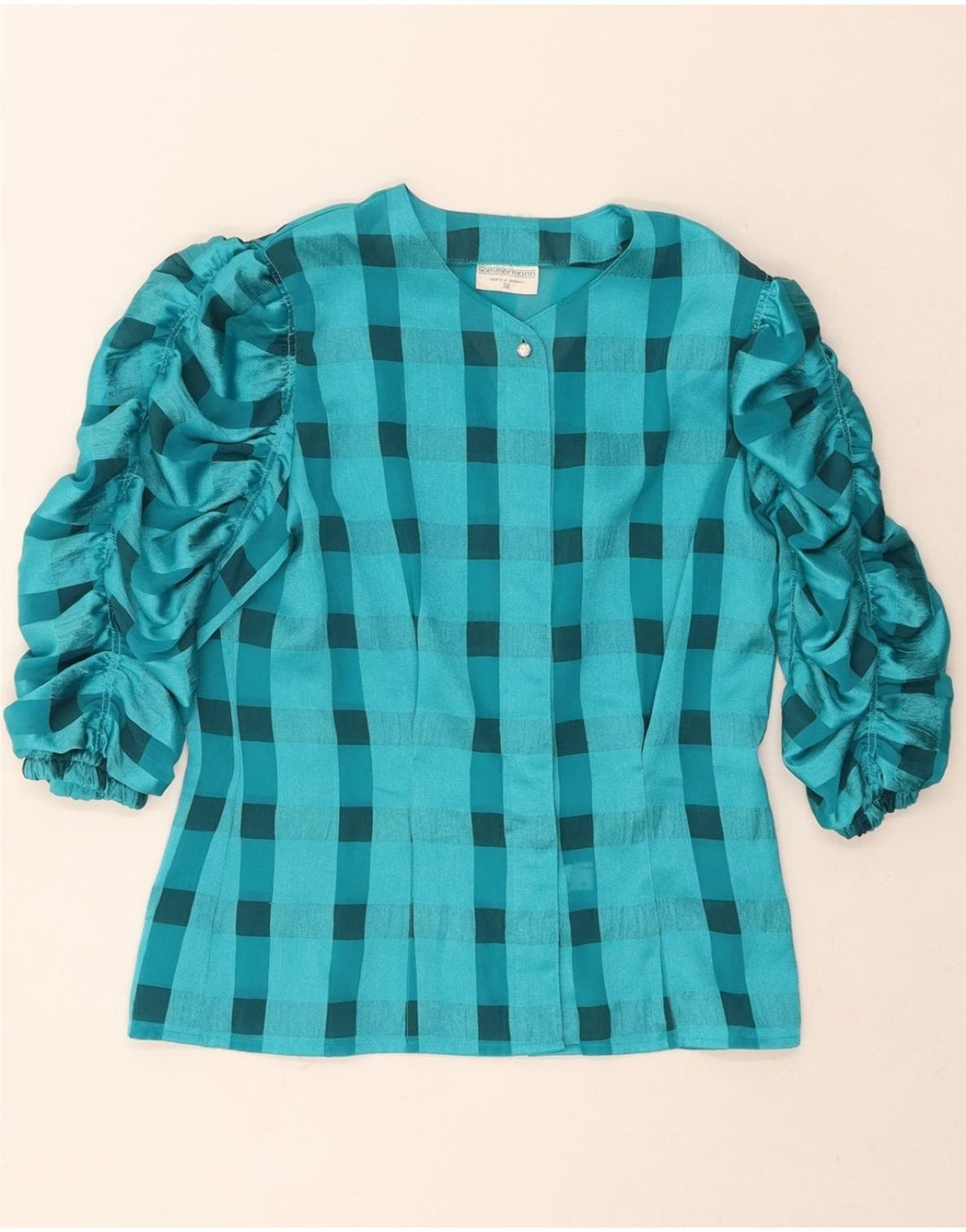 SOMMERMANN Womens 3/4 Sleeve Shirt Blouse EU 38 Medium Blue Check Vintage Sommermann and Second-Hand Sommermann from Messina Hembry 