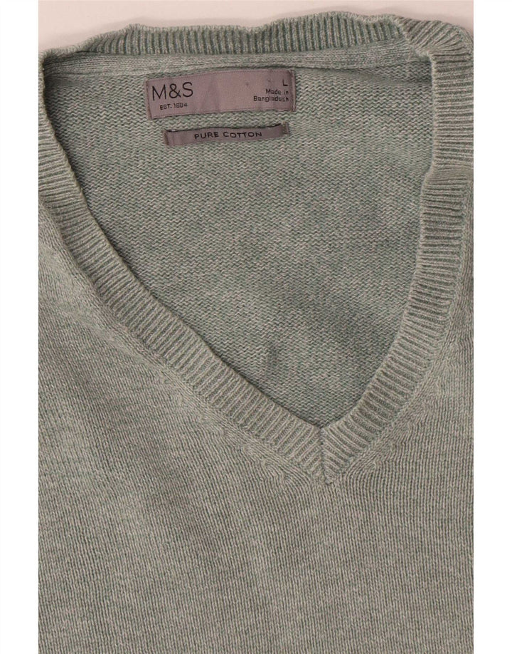 Pulover cu decolteu în V pentru bărbați Marks & Spencer, bumbac verde mare