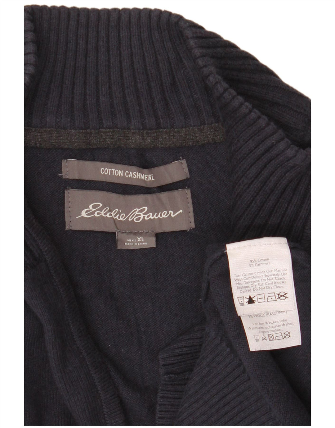 EDDIE BAUER Pulover pentru bărbați, cu fermoar, cu gât, XL, bumbac bleumarin