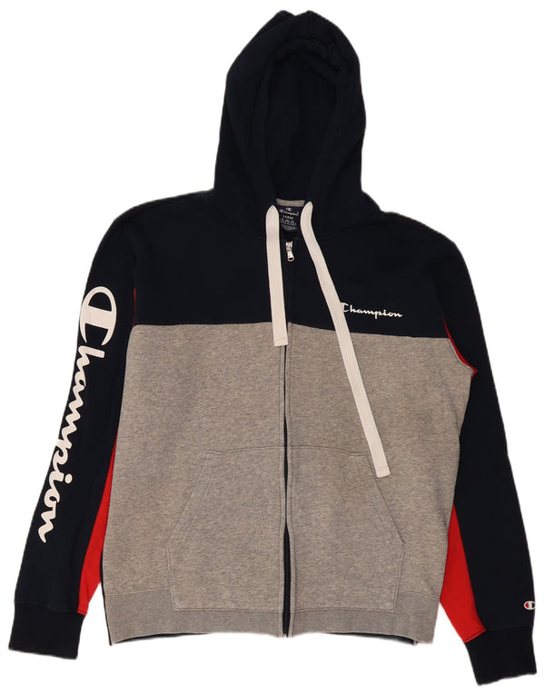 Pulover cu glugă cu fermoar grafic Champion pentru bărbați, mare, albastru, bumbac color bloc