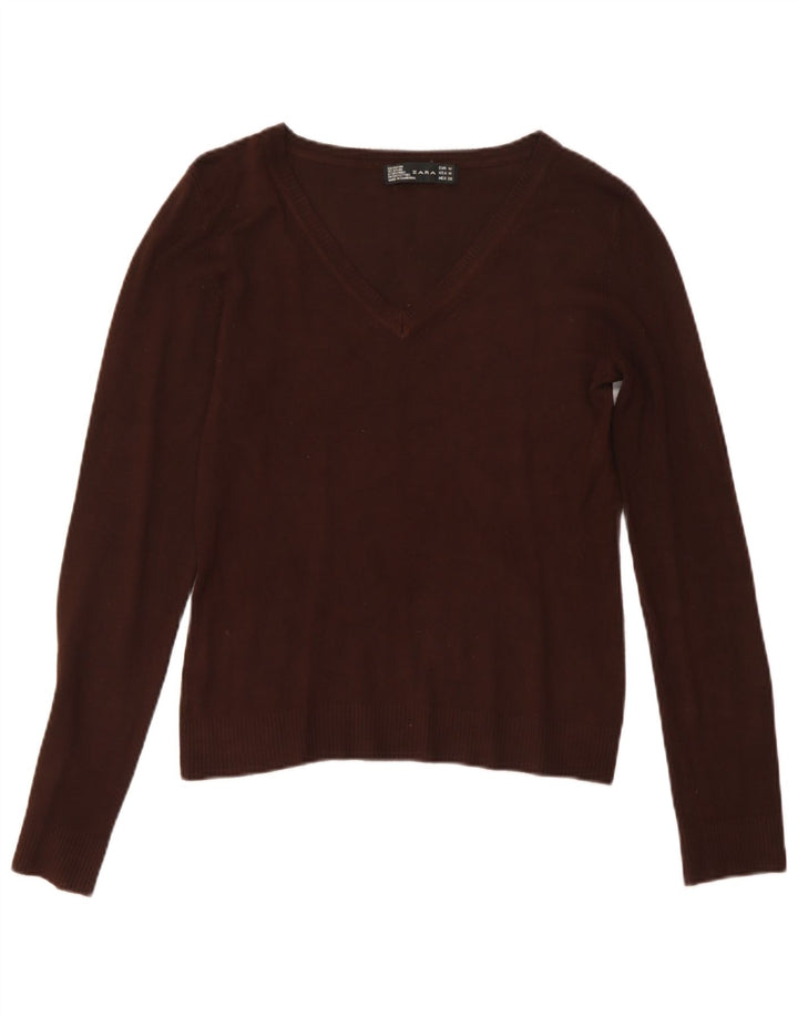 Pulover cu decolteu în V Zara pentru femei UK 12, maro mediu, raion