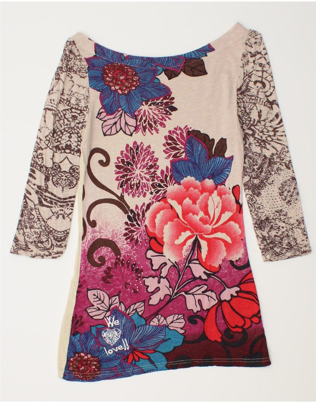 DESIGUAL Top cu grafic pentru femei mânecă 3/4 UK 8 mic, multicolor, floral