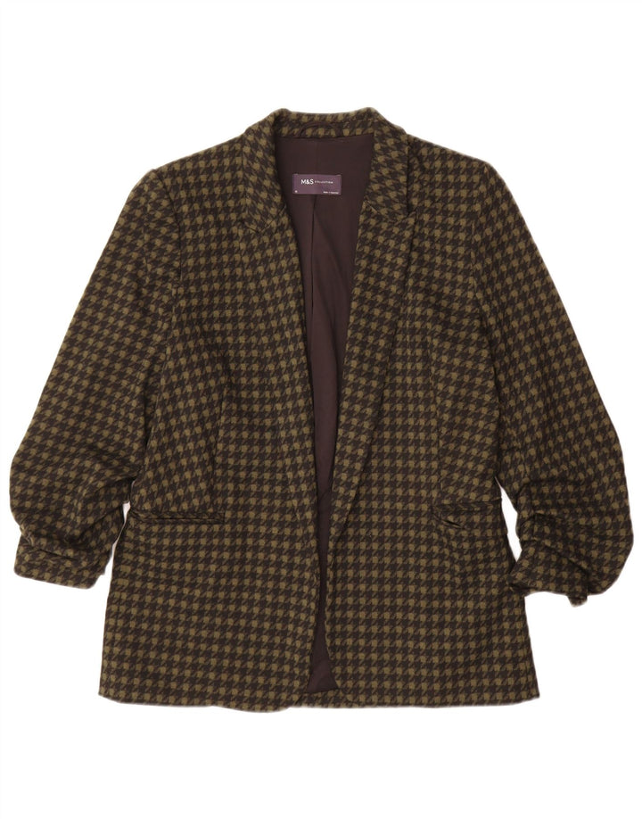 Marks & Spencer Jachetă Blazer deschisă pentru femei UK 10 Mic Khaki Houndstooth