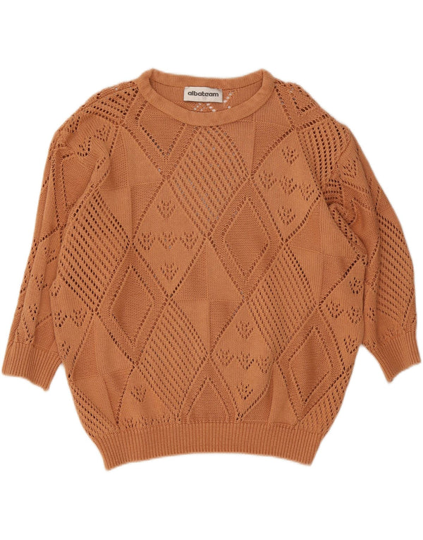 Pulover vintage pentru femei cu gât de barcă UK 20 2XL bumbac maro
