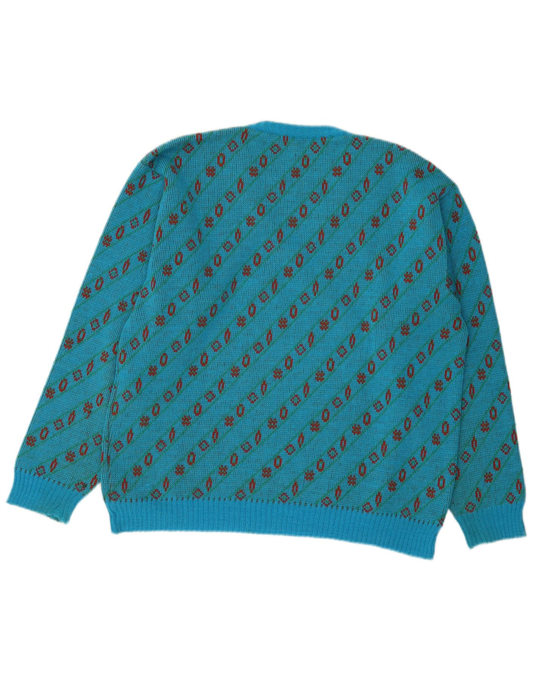 Pulover vintage pentru bărbați cu decolteu în V, mare, lână geometrică, albastră