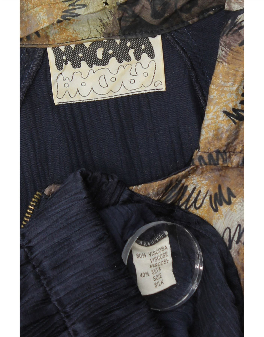 Jachetă Bomber asimetrică vintage pentru femei UK 10 mic, albastru marin, imprimeu animal