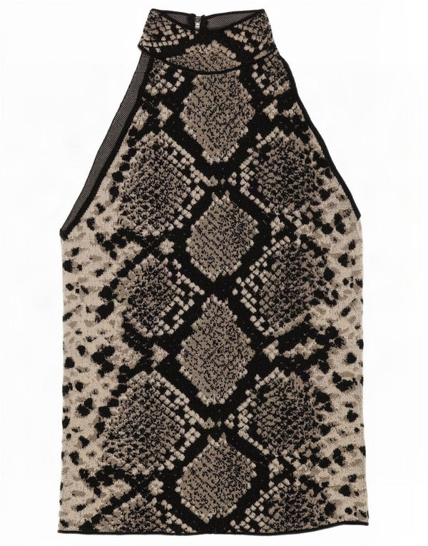 Top Halter pentru femei Zara UK 8 Small Black Animal Print Viscoza