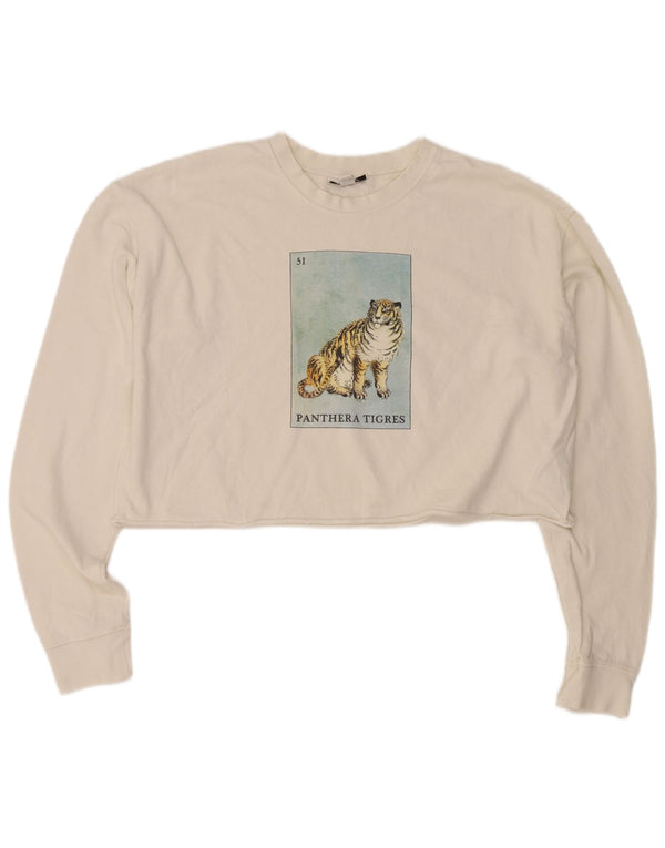 Pulover de hanorac supradimensionat pentru femei Topshop UK 10 Bumbac alb mic