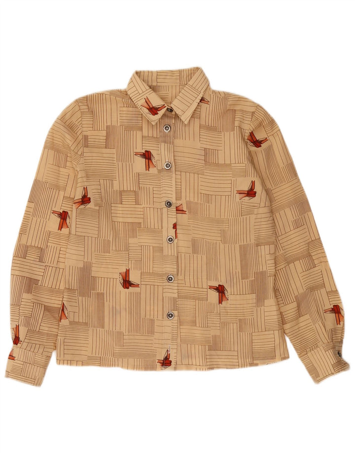 Cămașă Vintage pentru femei UK 12 Medium Bej Geometric
