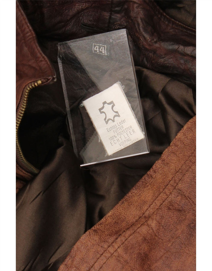 VINTAGE Palton supradimensionat din piele cu glugă pentru femei EU 44 XL din piele maro