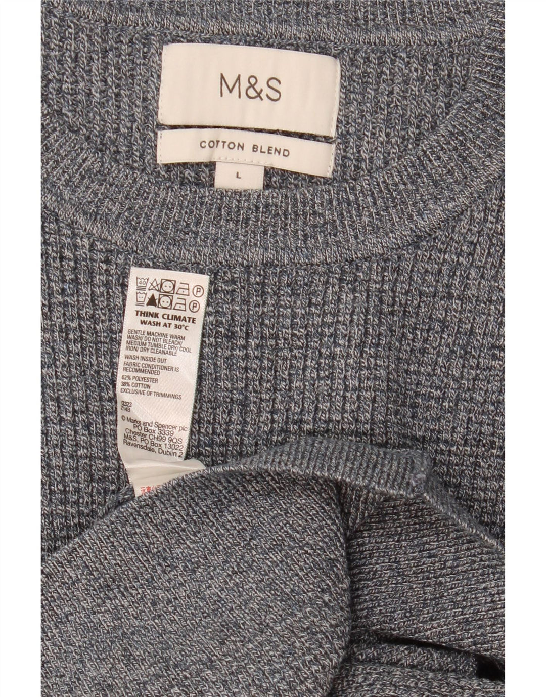 Pulover pentru bărbați Marks & Spencer, cu gât roșu, din poliester cu pături, gri mare