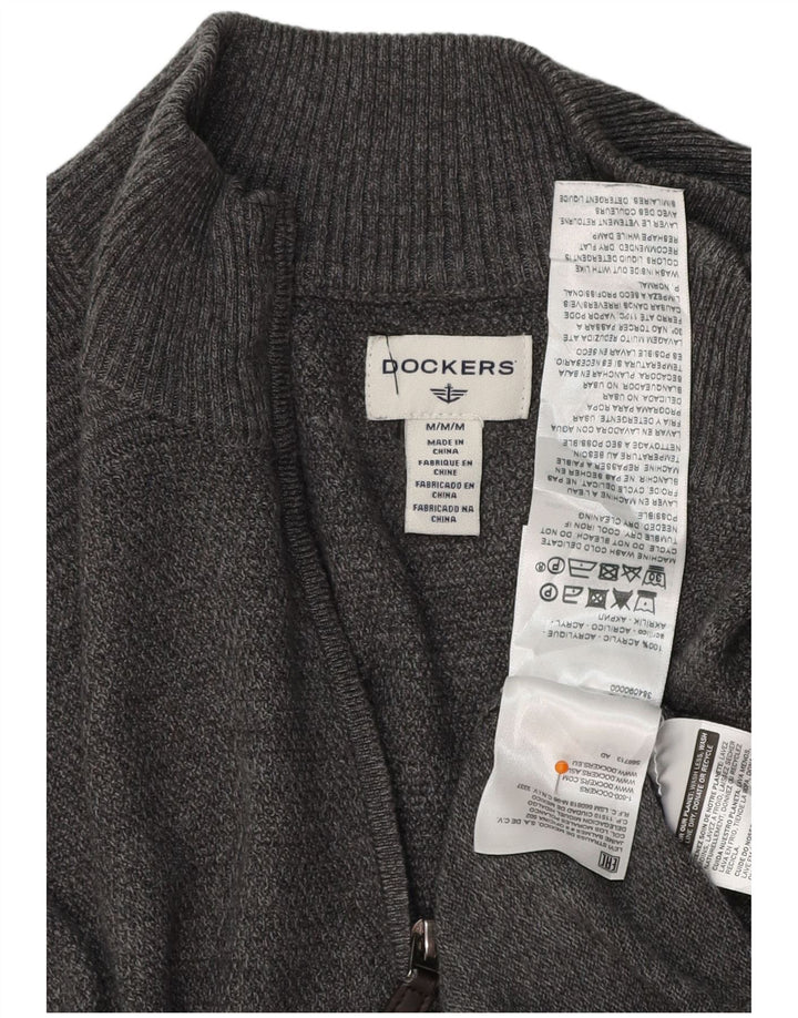DOCKERS Mens Zip Neck Jumper Sweater Medium Grey Acrylic