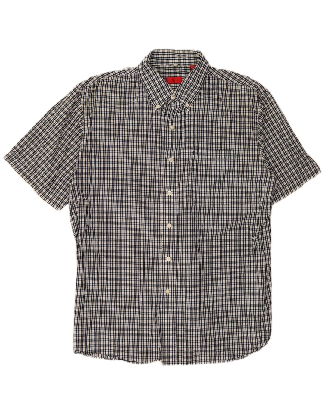 Cămașă cu mânecă scurtă pentru bărbați IZOD, din bumbac cu carouri, albastru bleumarin