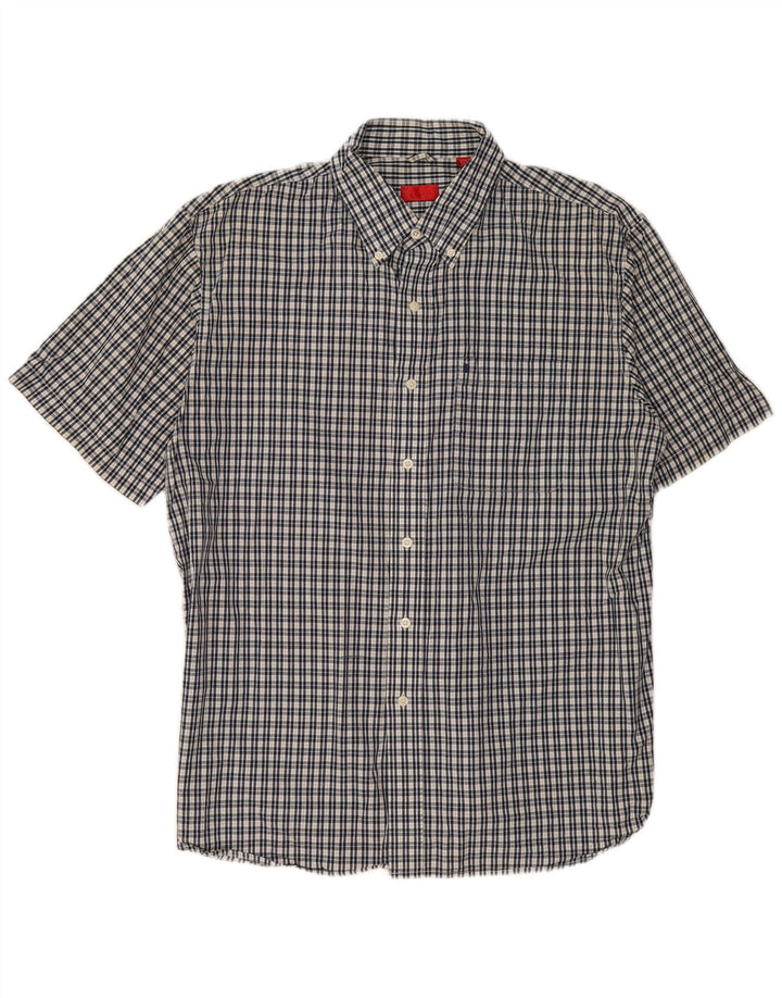 Cămașă cu mânecă scurtă pentru bărbați IZOD, din bumbac cu carouri, albastru bleumarin