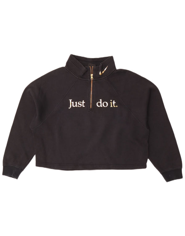 Pulover pentru femei Nike Crop Graphic, cu fermoar și gât, UK 16, mare, negru