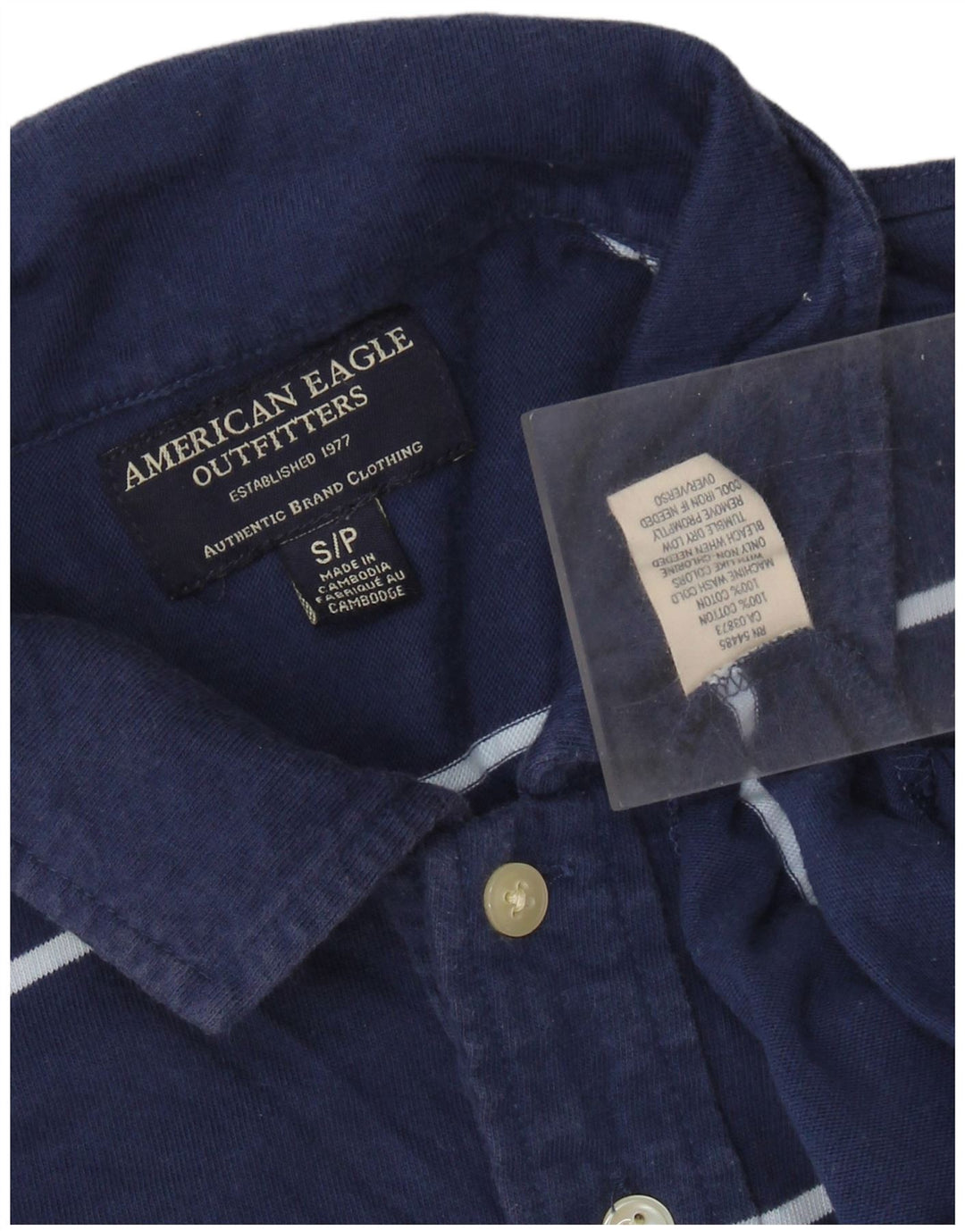 Tricou polo pentru bărbați American Eagle, bumbac cu dungi, albastru bleumarin