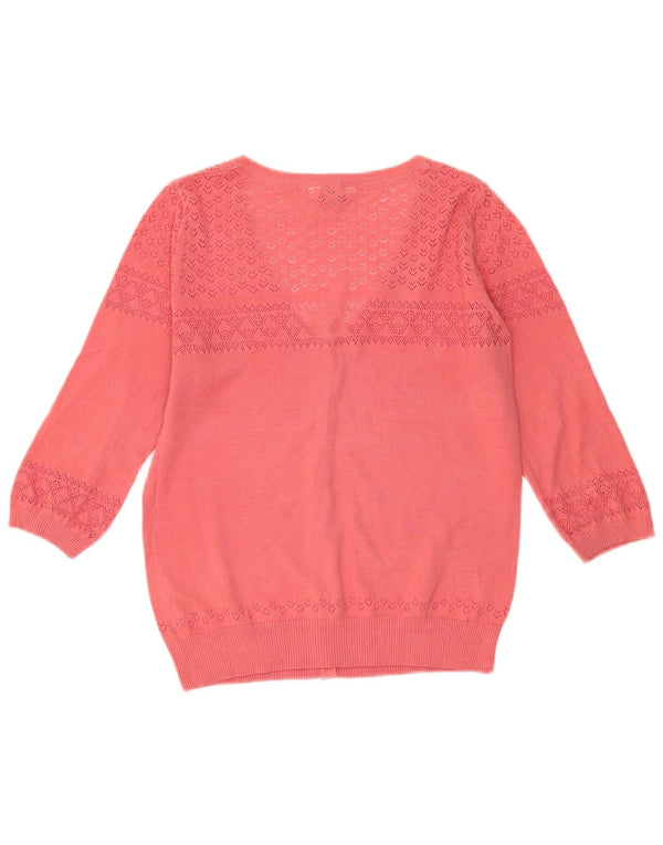 Pulover cardigan pentru femei Fat Face cu mâneci 3/4 UK 14, bumbac roz mediu
