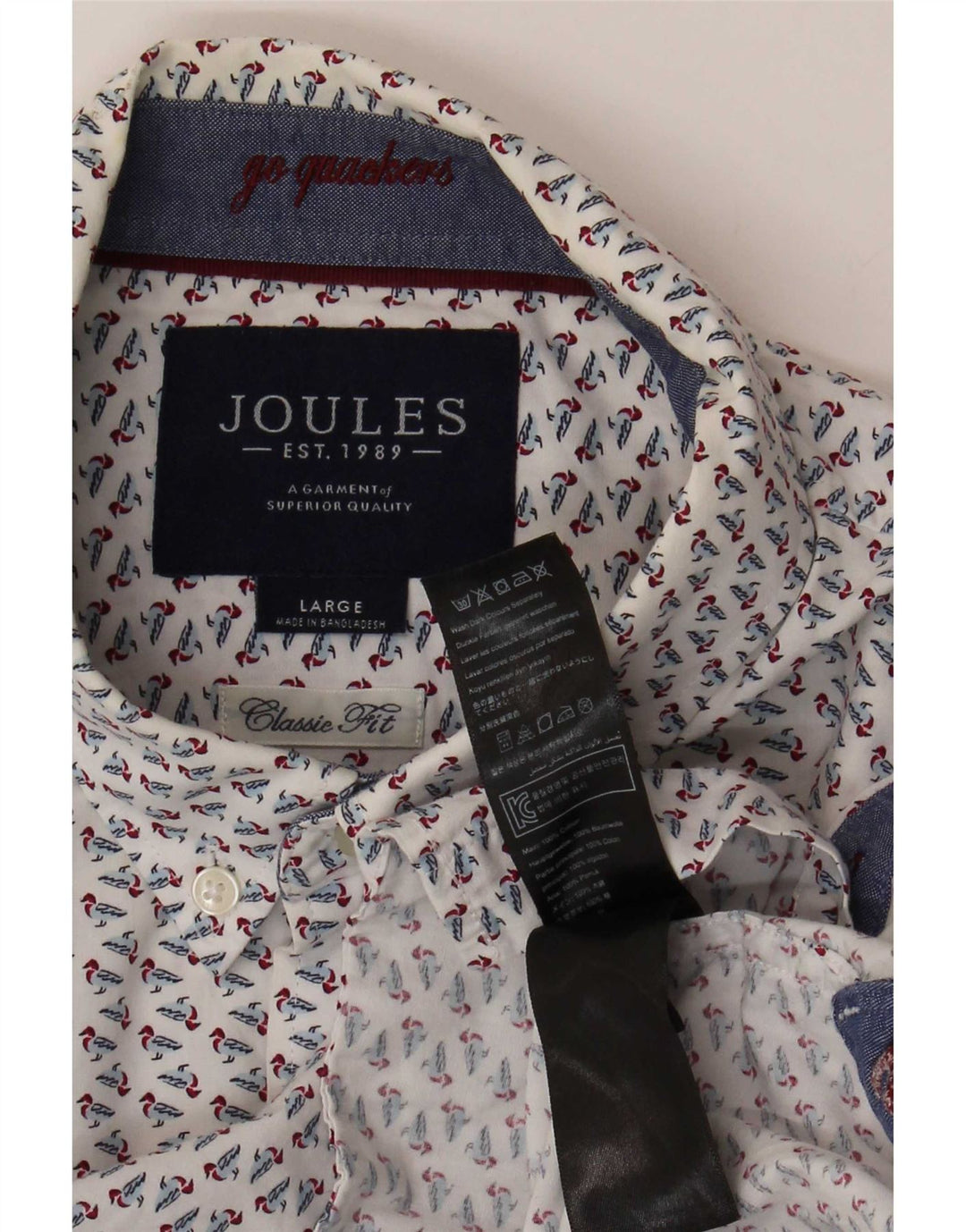Cămașă pentru bărbați Joules, cu model abstract, cu potrivire clasică, mare, albă, din bumbac