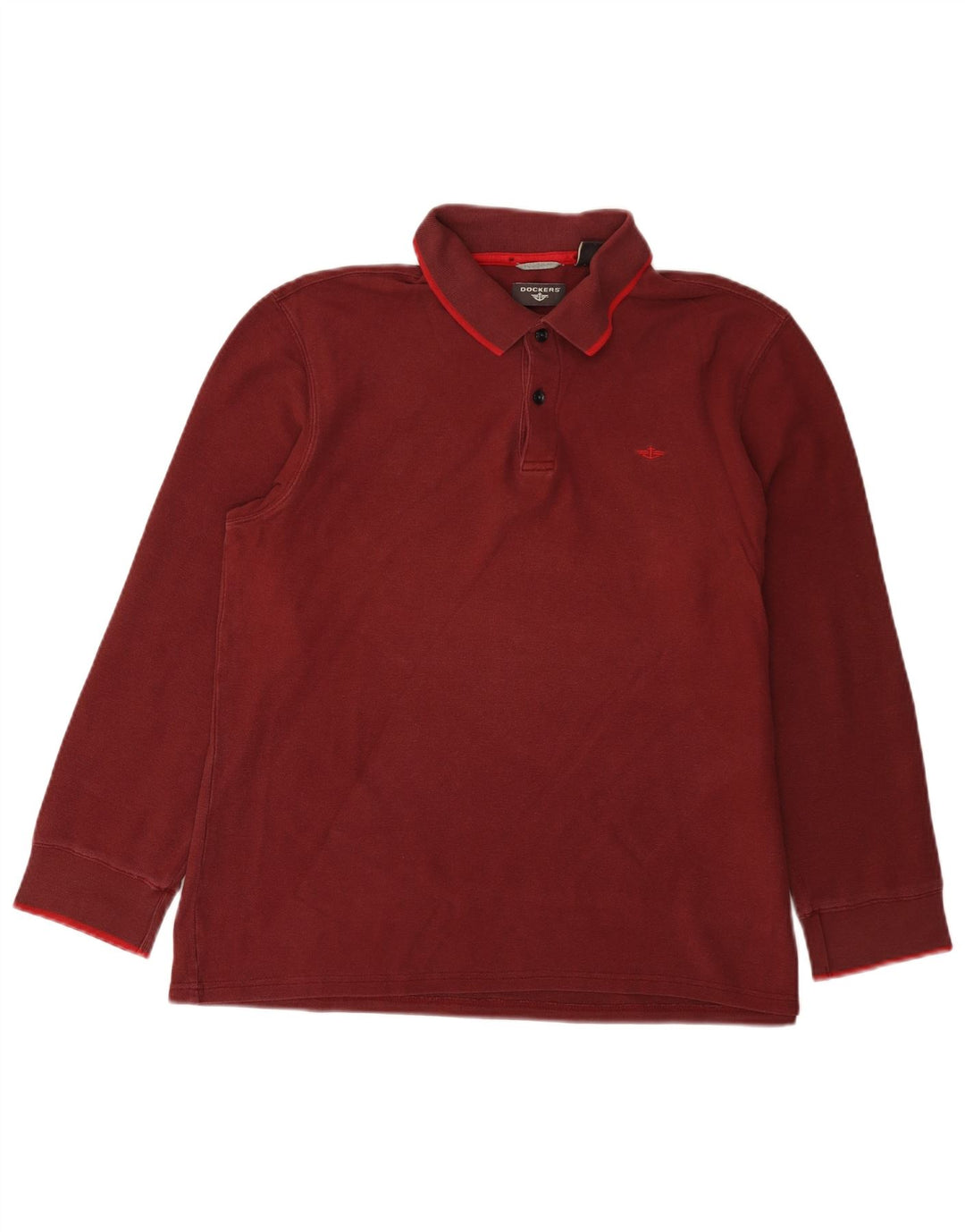 Tricou polo pentru bărbați Dockers cu mânecă lungă, bumbac mediu burgundy