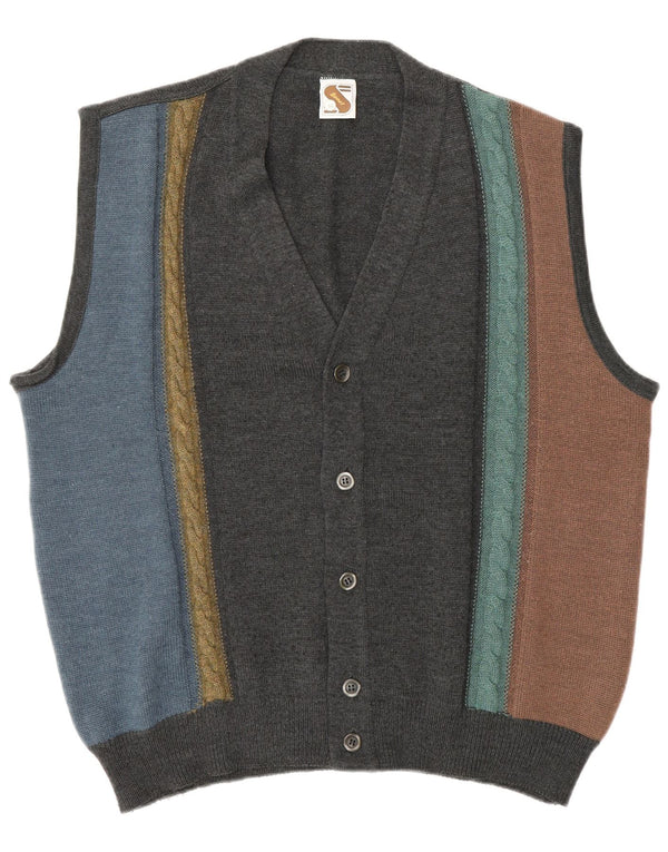 Cardigan vintage fără mâneci pentru bărbați IT 52 mare, gri, bloc de culoare